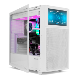 Nox NXHUMMERBIOSWH Caja Gaming Semitorre Hummer BIOS con Pantalla LCD 8", Panel Mesh, Cristal Templado, USB 3.0/Type-C, ATX, Blanca