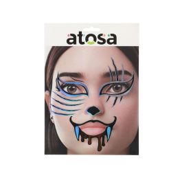 Tatuaje Facial Halloween Diseño Gato Colmillos Sangrientos Maquillaje Criatura Mágica