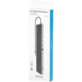 Aisens ASUC-13P042-GR Hub USB-C 13 en 1, 2xHDMI 4K, 1xDisplayPort 4K, 1xRJ45, 3xUSB-A, 2xUSB-C, 1xUSB-C PD 100W, Lector Tarjetas, Audio, Gris