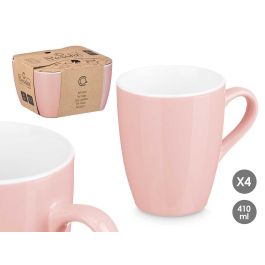 Vessia Set de 4 Tazas de Porcelana Rosa de 410 ml, Cada Taza: 12.5 x 8.8 x 10.8 cm, Set: 20 x 11.7 x 18.5 cm (6 Unidades)