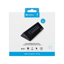 Sandberg USB 3.0 Hub de 7 Puertos (6+1) con Protección de Sobrecarga para Conectar Múltiples Periféricos al Ordenador - Plug & Play