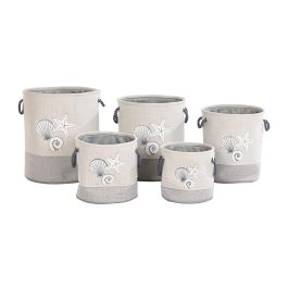 DKD Home Decor Cesta Ropa Atlantico Beige Azul 40 x 45.5 x 40 cm Set de 5 Piezas Poliester