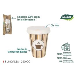 Set de 8 vasos de cartón con tapa 220 cc - Algon (20 Unidades) Precio: 14.7899994. SKU: B16AJZBP76