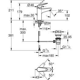 Mezclador monomando de lavabo - GROHE Swift - 24325001 - Cromo - Talla M - Ahorro de agua