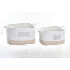 DKD Home Decor Cesta de Algodón Blanco Crema 30 x 43 x 23 cm Set de 2 Piezas