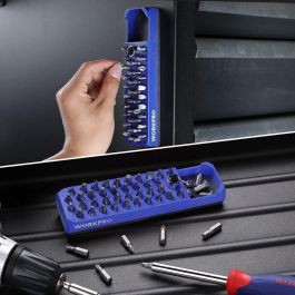 Workpro Organizador Magnético Vacío Rectangular para 38 Puntas Ø6,35mm + Adaptador Ø13mm y Compartimento 177x45mm