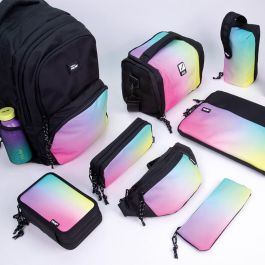 Milan Plumier 2 pisos Sunset Negro y Verde con contenido, 19.5x13x5cm