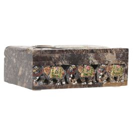 DKD Home Decor Caja Decorativa de Piedra estilo Indio con Elefante, Marrón Multicolor, Dimensiones: 10 cm Largo x 15 cm Ancho x 5.5 cm Alto