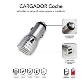 SUBBLIM Cargador coche Dual Alum 2.4A + Cable 3 in1 Silver