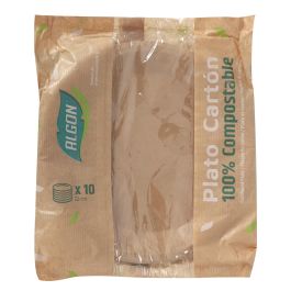Algon Set 10 Platos Redondos Cartón Kraft 22 cm (24 Unidades)