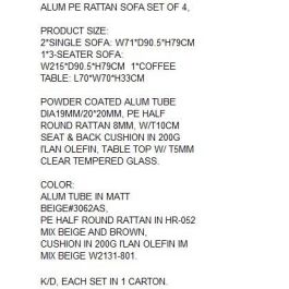 DKD Home Decor Sofá Terraza y Jardín Ratán Sintético Aluminio Marrón 215 x 75 x 90 cm Set 4 Piezas