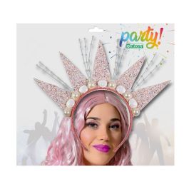 Diadema Princesa Rosa Brillante con Conchas y Perlas - Accesorio para Disfraces de Fantasía Marina