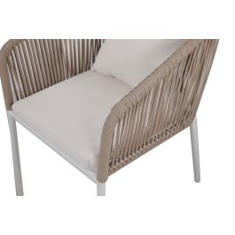 DKD Home Decor Mesa Comedor Terraza Jardín Beige Blanco 160x90x75cm Aluminio Poliéster Cuerda Cristal Set 7 Piezas