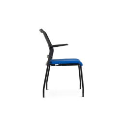 Rocada Silla Confidente Brazos Fijos Estructura Metálica Asiento Tela Ignífuga Azul Respaldo Malla