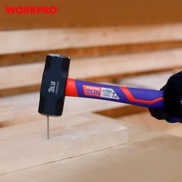 Workpro Martillo de cantero 1500g, cabeza de acero al carbono forjado, mango de fibra de vidrio antigolpes con empuñadura de goma