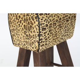 DKD Home Decor Taburete Colonial Marron Negro Madera Piel 43 x 35 x 75 cm