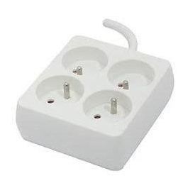 Chacon Bloque Regleta Eléctrica Cuadrada 4 Tomas 16A, Cable 1.5m 3x1.5mm², 3500W 230V - Blanco