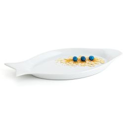 Quid Fuente de Servicio Pez Porcelana Gastro Blanca Brillo 32.5x15.5x2.5 cm, Apta Lavavajillas y Microondas, Set de 6 Unidades