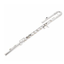 PEARLFLUTE Pfb305E Flauta Bajo Plateada con Cabeza Curvada y Mecanismo Mi dividido, incluye Estuche y Kit de Limpieza