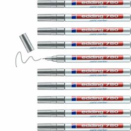 Edding Marcador Permanente 780 Plata - Punta Fina 0.8 mm para Metal, Plástico, Vidrio (Pack 10 Unidades) (10 Unidades)