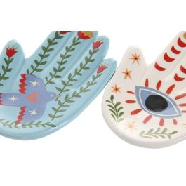 DKD Home Decor Bandeja Vaciabolsillos Urban Cerámica Blanco Azul 15.5 x 11 x 2.2 cm (12 Unidades)