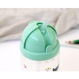 KioKids Botella para Bebé 350 ml Verde con Pajita de Silicona Suave, Apertura Deslizante, Anti-Ahogo, BPA Libre, +6 Meses