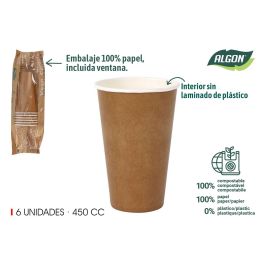 Set de 6 vasos de cartón Kraft 450 cc - Algon (16 Unidades) Precio: 11.79000042. SKU: B12YFK5GPL