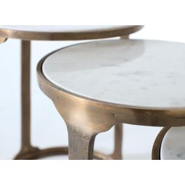 GINER Y COLOMER Lote de 3 Mesas Nido Metal y Mármol Cobre Envejecido Sin Montaje