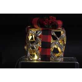 DKD Home Decor Árbol de Navidad Rojo Natural 25x30x25 cm Set de 3 Ratán LED Purpurina Regalo Navidad