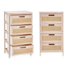 Cajonera de Rattan 4 Cajones Ancha Giftdecor 40x70x29 cm, Madera y Plástico, Color Natural