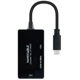 Nanocable 10.16.4301-ALL Conversor USB-C a HDMI/DVI-I/VGA, DisplayPort Alt Mode, Salidas Simultáneas, 4K@60Hz, 20cm, Negro