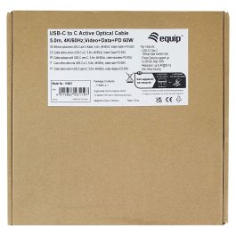 EQUIP Cable USB-C 3.2 Gen 2 119461, Macho a Macho, 5m, 10Gbps, 60W PD, 4K@60Hz, Negro