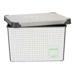 Caja de Almacenaje con Tapa Kipit Home Gris Plástico Cuadriculado 17 L 28 x 22 x 37 cm (12 Unidades)