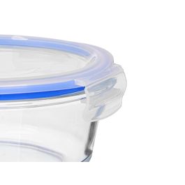 Vivalto Set 3 Fiambreras Tapa Redonda Vidrio y Plástico Transparente y Azul 17.5x17.5x11 cm Capacidad 950+620+400 ml (Set de 8)