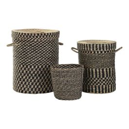 Cesta Colonial DKD Home Decor Natural Negro 45 x 56 x 45 cm Set de 3