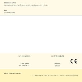 3M 8710e Mascarilla Partículas FFP1 Sin Válvula, Filtración 80% para Lijado Manual, Pack 3 unidades