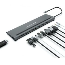 Conceptronic DONN17G Hub USB-C a 2xHDMI, 3xUSB-A, DP, Ethernet, SD/MicroSD, 100W, Gris