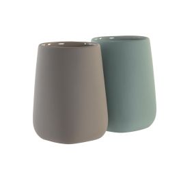 DKD Home Decor Vaso Decorativo Urban de Dolomite, Set de 2 Unidades en Tonos Beige y Verde Menta (8cm Ancho x 11cm Alto x 8cm Profundo)
