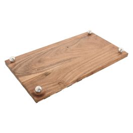 DKD Home Decor Tabla de Cortar Moderna, Set de 4, Blanco, Negro y Natural, Madera Acacia, Inox y Resina, 38x20x1.5 cm
