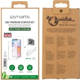 4smarts 541178 Cargador 3 en 1 Premium para iPhone 16 Pro Max, Carga Rápida Power Delivery, Compatible con MagSafe, Blanco y Transparente