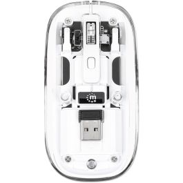 MANHATTAN 190275 Ratón Inalámbrico Óptico 1600 DPI USB-A, RGB LED Blanco Transparente, Ambidextro, Conectar y Usar