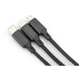 Digitus LAK 3in1 USB A + Lightning + MicroUSB a USB C, Cable de Carga 1m, Negro