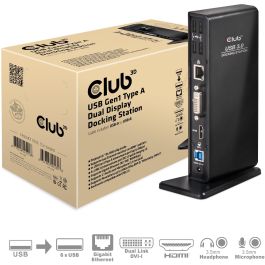Club3D Docking Station USB 3.2 Gen 1 Dual Display HDMI DVI 4x USB 2.0 2x USB 3.2 Gen 1 Gigabit Ethernet Negro
