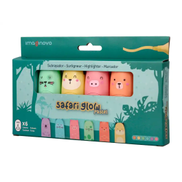 Imaginovo Rotulador Fluorescente Safari Glow Pastel Animales Caja 6 Unidades Surtidas
