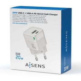 Aisens Cargador GaN 20W USB-C PD3.0 QC4.0 y USB-A QC3.0 Blanco - Carga Rápida y Eficiente Aisens Cargador GaN 20W USB-C PD3.0 QC4.0 y USB-A QC3.0 Blanco - Carga Rápida y Eficiente