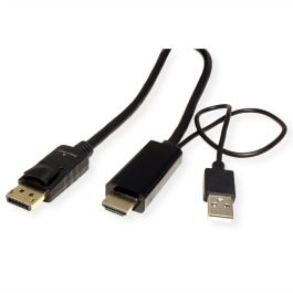 ROLINE 11045993 Cable HDMI + USB Type-A a DisplayPort Macho Derecho 3m UHD 4K 60Hz Negro