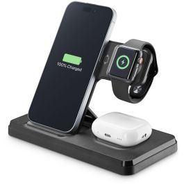 Cellular Line 8018080485701 - Cargador inalámbrico Triple 3 en 1 para Apple Watch/Teléfono, Negro, 18W USB-C