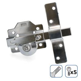 Edm Cerrojo de superficie níquel con cilindro redondo seguridad y pestillo apertura 5 llaves 83,5 x 153 mm ø 26 mm