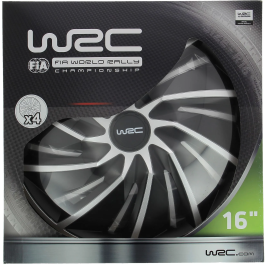 WRC 4 Enjo Bi-colo 16 TURBO Tapacubos para Ruedas de 16 Pulgadas, Juego de 4, Diseño Deportivo Bicolor Negro Mate y Gris Plateado
