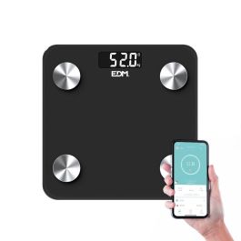 Edm Báscula de Baño Digital Inteligente Bluetooth Negra, Cuerpo Composición, Máximo 180 kg